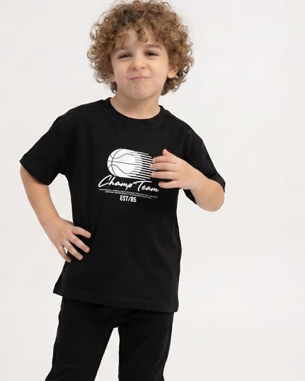 2264603 Champ Team Baskılı Erkek Çocuk T-Shirt SİYAH
