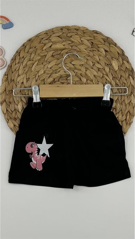 2370 Sevimli Dino Kız Şort SIYAH