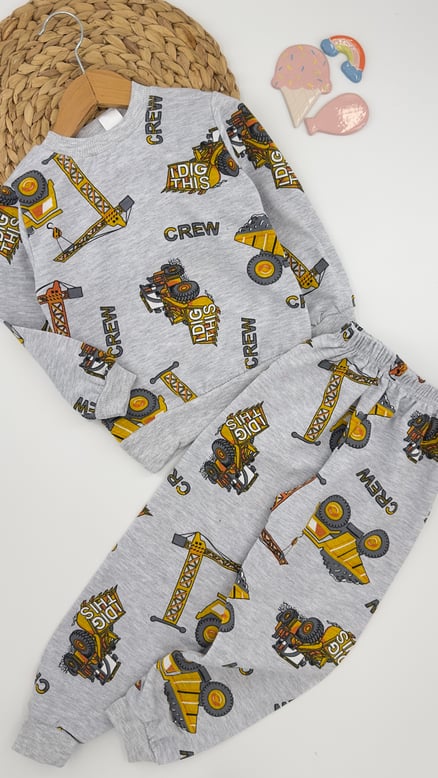 2411-15 Crew Baskılı Erkek Pijama Takımı İçi Pamuklu GRİ