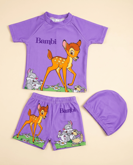 2504-1 Bambi Baskılı Şortlu İkili Kız Çocuk Mayo MOR