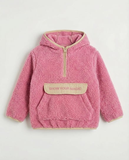 25602 Show Your Magic Nakışlı Kanguru Cepli Peluş Mont (1-4 Yaş) PEMBE
