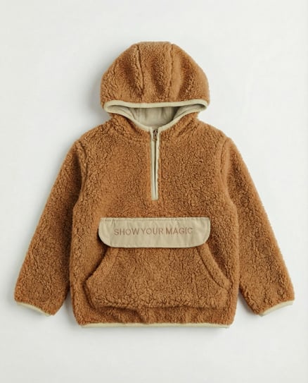 25602 Show Your Magic Nakışlı Kanguru Cepli Peluş Mont (1-4 Yaş) KAHVE