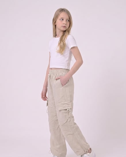 2572-2 Beli Lastikli Kargo Cepli Pantolon KREM