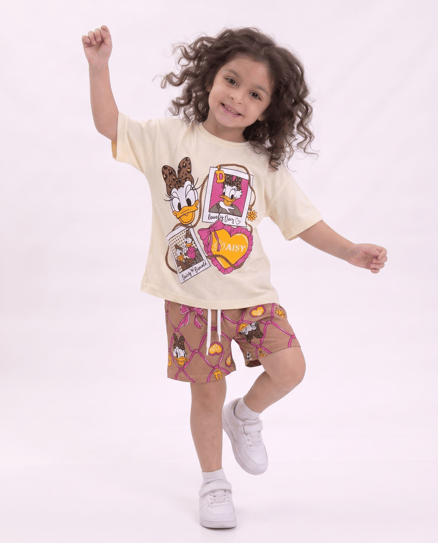 2622-19 Daisy Leopar İkili Kız Çocuk Takımı KREM