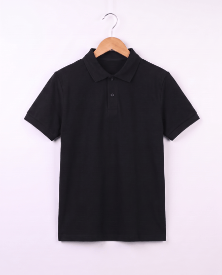 2626-1 Polo Yaka Okul Lakost T-shirt  (7-10 Yaş) SİYAH