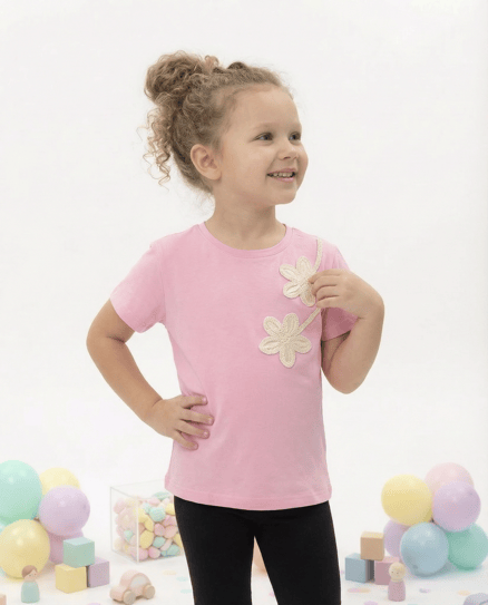 26831 Omuz Çiçek Nakışlı Kız Çocuk T-Shirt TOZP