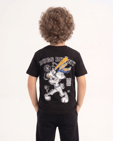 2703-4 Bugs Bunny Baskılı Erkek Çocuk T-Shirt SİYAH