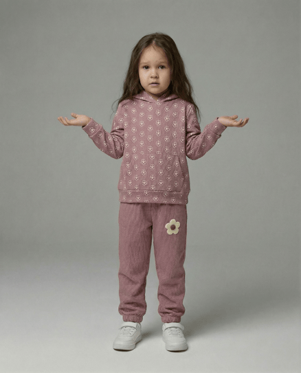 2749 Papatya Çiçek Baskılı Takım (7-10 Yaş) MURDUM