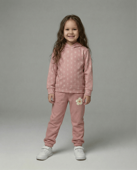2749 Papatya Çiçek Baskılı Takım (7-10 Yaş) PEMBE