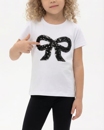 2837-38 Kurdale Desenli Kız Çocuk T-Shirt SİYAH