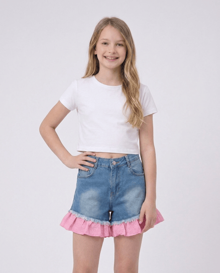 2867-2 Garnili Kız Çocuk Kot Şort PEMBE