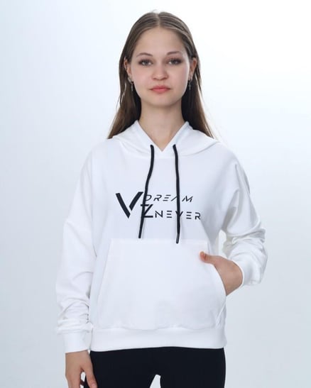 3013 İki İplik Dream Never Kapişonlu Sweat BEYAZ