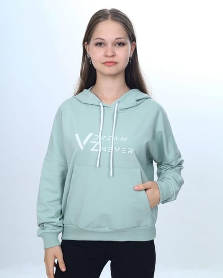 3013 İki İplik Dream Never Kapişonlu Sweat YEŞİL