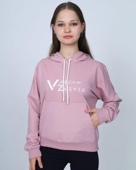 3013 İki İplik Dream Never Kapişonlu Sweat PUDRA