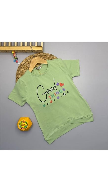 3087 Good Things Baskılı T-shirt YEŞİL