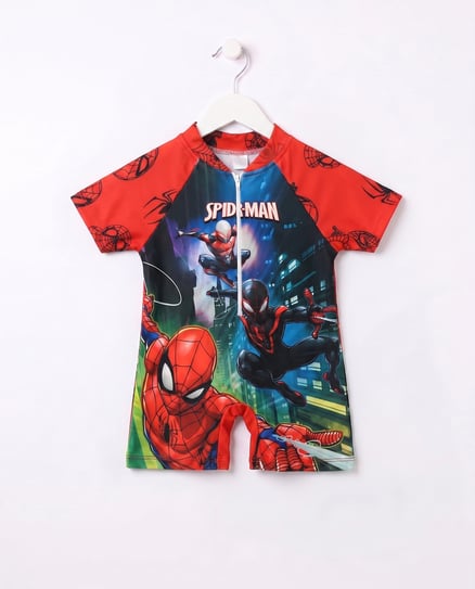 3104-4 Spidermanli Fermuarlı Tulum Mayo KIRMIZI