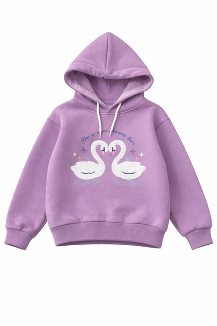 3264255 Kuğu Nakışlı Üç İplik Şardonlu Sweat LİLA