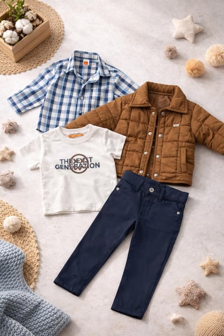 3826 Gömlek + T-shirt + Montlu ve Pantolonlu Dörtlü Takım KAHVE