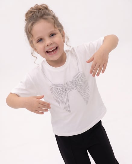 3902 Kanat Taşlı Oysho Kız Çocuk T-Shirt (9-12 Yaş) BEYAZ