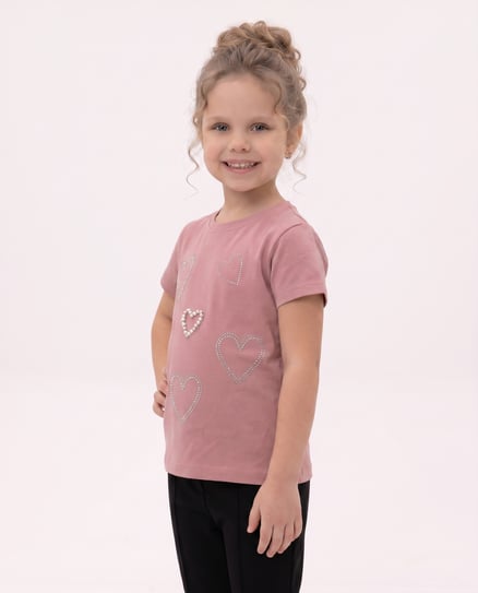 3910 Kalp Serpme Taşlı Oysho Kız Çocuk T-Shirt (9-12 Yaş) GÜLK