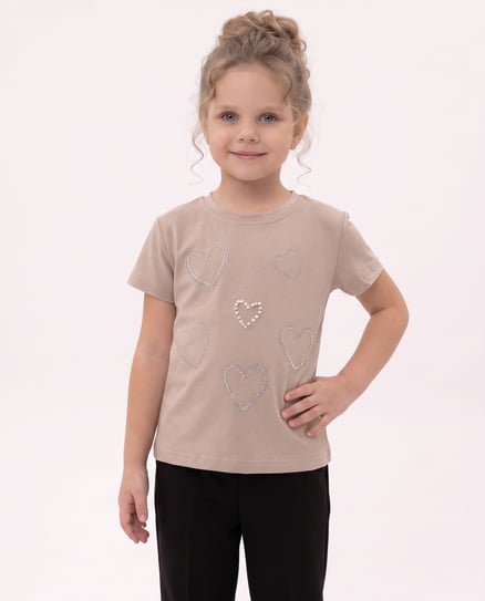 3910 Kalp Serpme Taşlı Oysho Kız Çocuk T-Shirt (9-12 Yaş) TAŞ