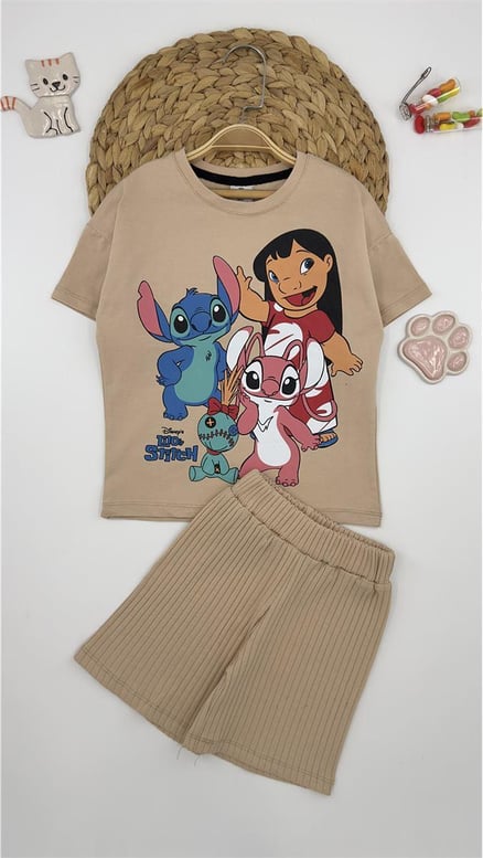 4025 Moana Lilo Stitch Şortlu Kız Takım TAŞ