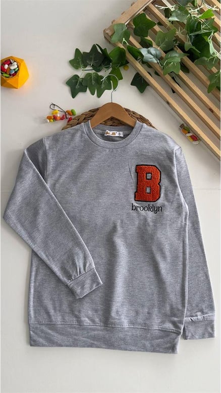 424690 B Brooklyn Baskılı Sweatshirt GRİ