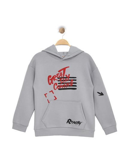 425524 Great Day Baskılı Üç İplik Şardonlu Sweat GRİ