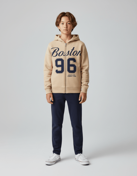 4264229 Bostan 96 Baskılı Üç İplik Şardonlu Fermuarlı Sweat TAŞ