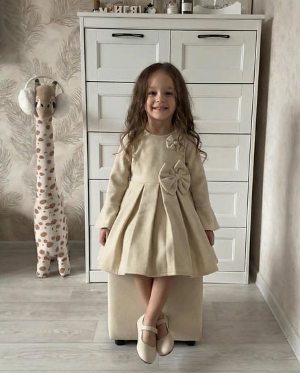 4983 Çift Fiyonk Detaylı Elbise KREM