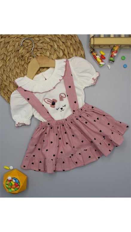 5035 Bebe Yakalı Body Penye Fırfır Slopetli Elbise GÜL KURUSU