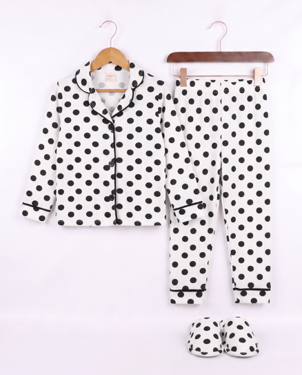 5086 Siyah Terlik Düğmeli Üçlü Pijama Takım BEYAZ