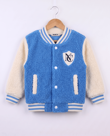5194 Peluş Kumaş N Nakışlı Kolej Ceket MAVİ