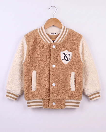 5194 Peluş Kumaş N Nakışlı Kolej Ceket KAHVE