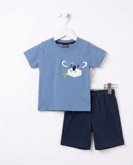 5324 Koala Cepli Nakışlı Erkek Bebe Takım MAVİ