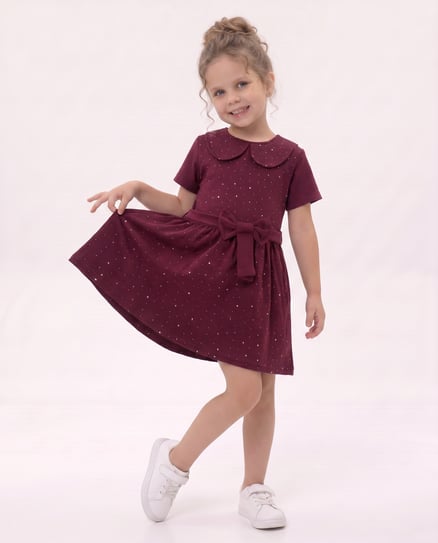 5637 Bebe Yaka Taşlı Penye Elbise BORDO