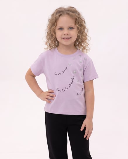 6264392 Yıldız Nakışlı Kız Çocuk T-Shirt LİLA