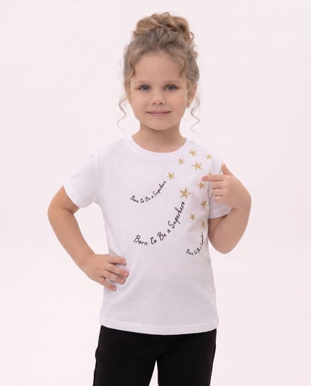 6264392 Yıldız Nakışlı Kız Çocuk T-Shirt BEYAZ