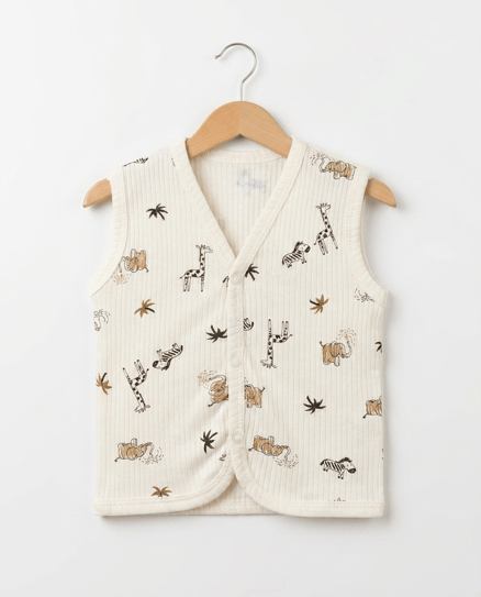 6280 Zebra Desenli Erkek Bebek Yelek KREM