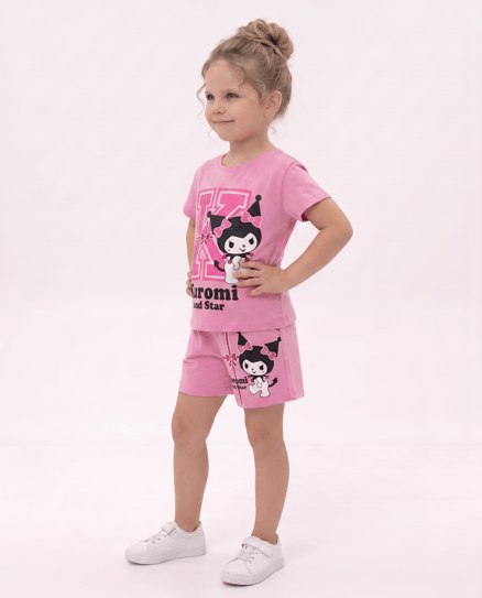 6573 Kuromi Baskılı İkili Şortlu Kız Takım PEMBE