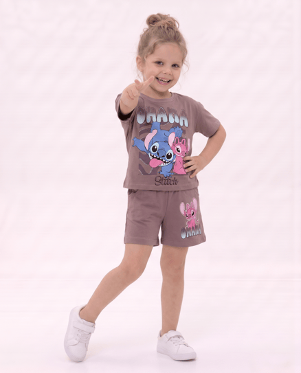 6588 Ohana Stich Baskılı Şortlu İkili Kız Takım MURDUM