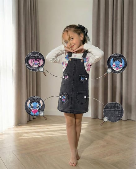 8156 Lilo Stich Baskılı İkili Salopet Takım BEYAZ