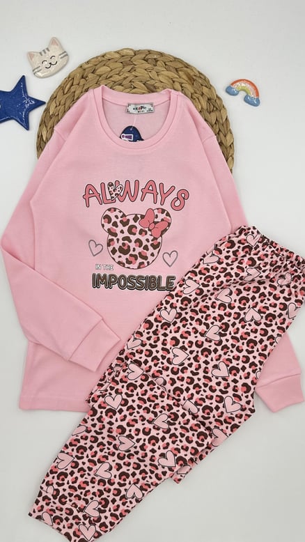 8207 Mickey Always Desenli Kız Çocuk Pijama Takımı PEMBE