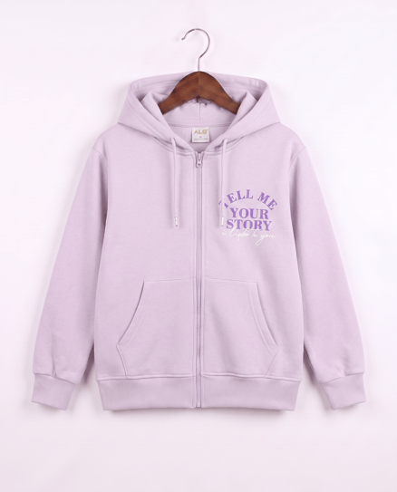 8264342 Tell Me Your Story Baskılı Fermuarlı Üç İplik Şardonlu Sweat LİLA