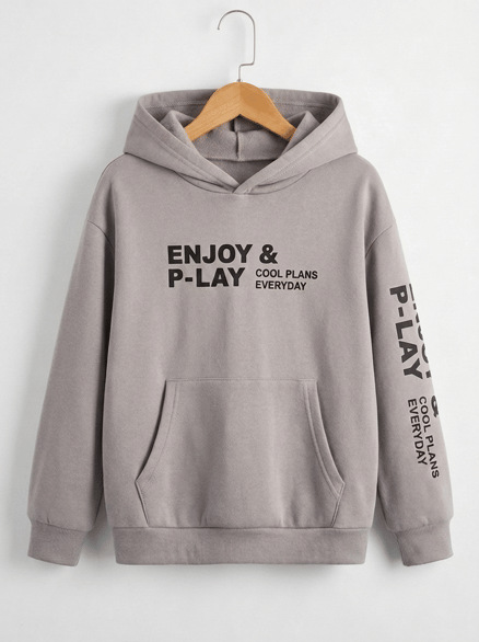 8264365 En Joy Baskılı Kapişonlu Üç İplik Şardonlu Sweat TAŞ