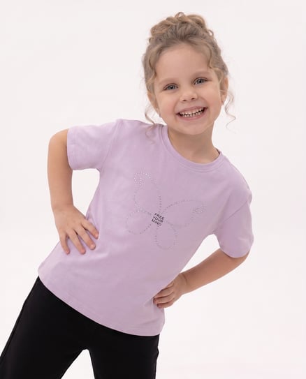 8264468 Kelebek Taşlı Kız Çocuk T-Shirt LİLA