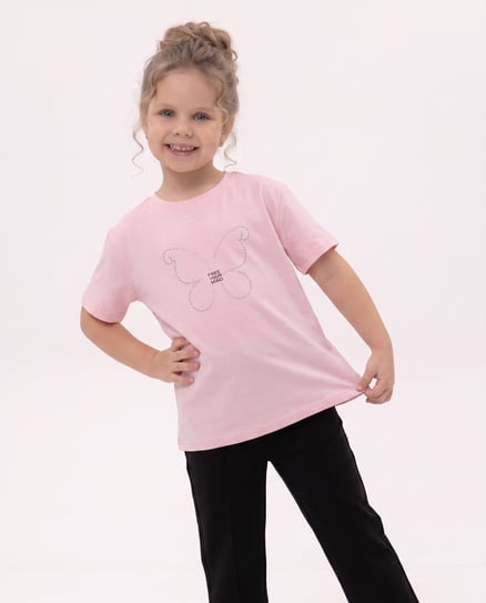 8264468 Kelebek Taşlı Kız Çocuk T-Shirt PEMBE