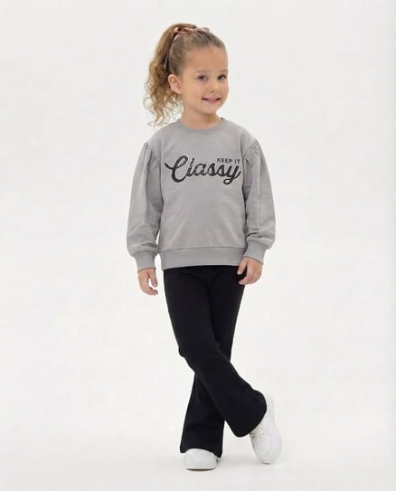 9766 Classy Nakışlı Kız Sweat GRİ