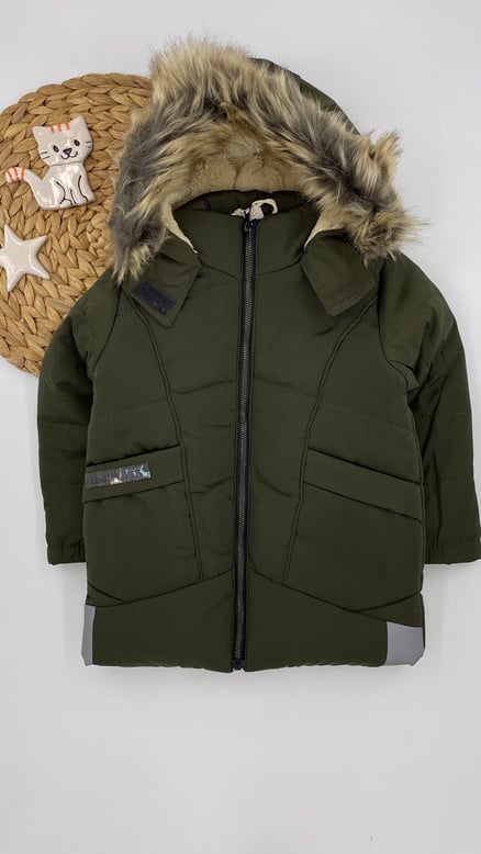 BRS 4016 Kapişonlu İç Polarlı Anorak Kumaş Çocuk Kaban HAKİY