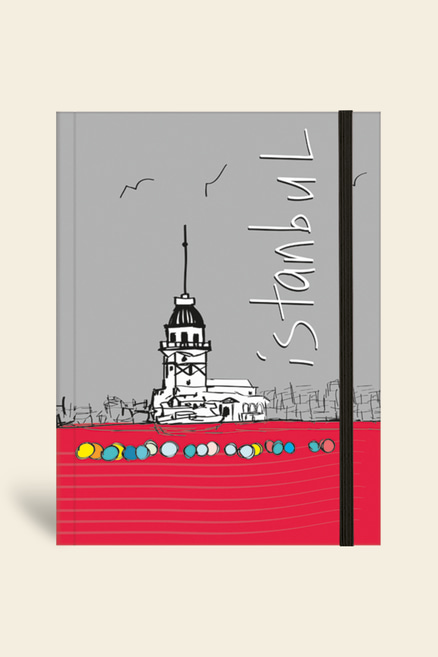 Renkli İstanbul Defter Çizgili Lastikli Kız Kulesi